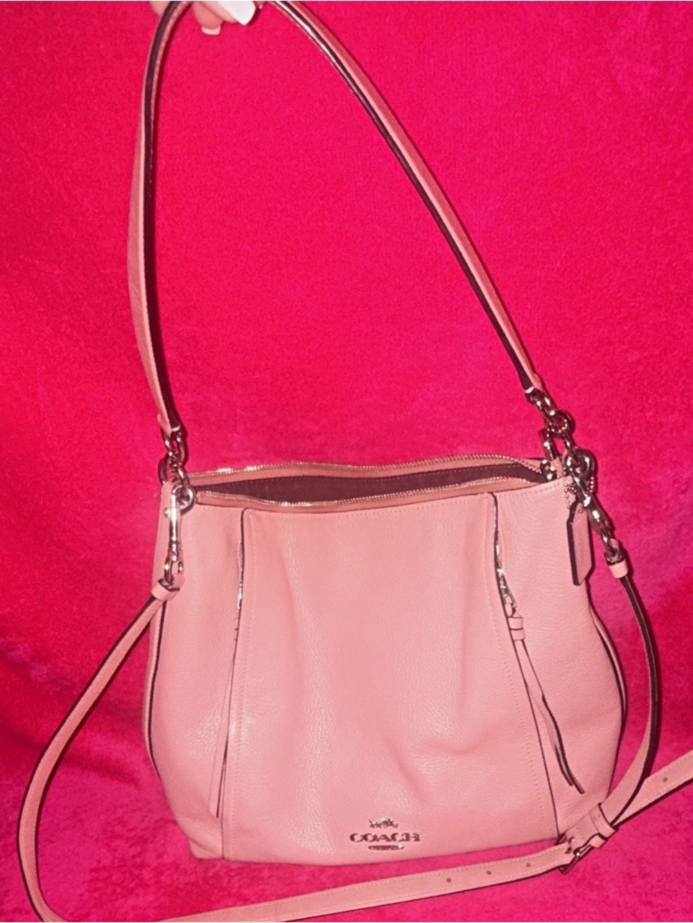 Coach Blush Pink Leather Shoulder Bag with Adjustable Strap
